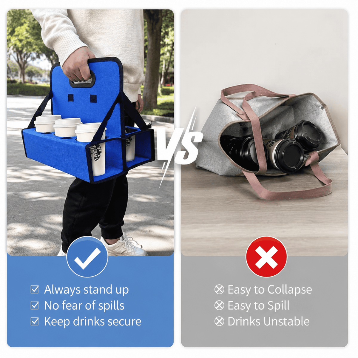 Foldable Six-Cup Drink Carrier with Handle, Reusable Caddy in Blue - Image 5