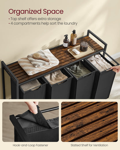 Four-Bag Laundry Sorter with Shelf, 10.6 Gallons per Compartment - Image 3
