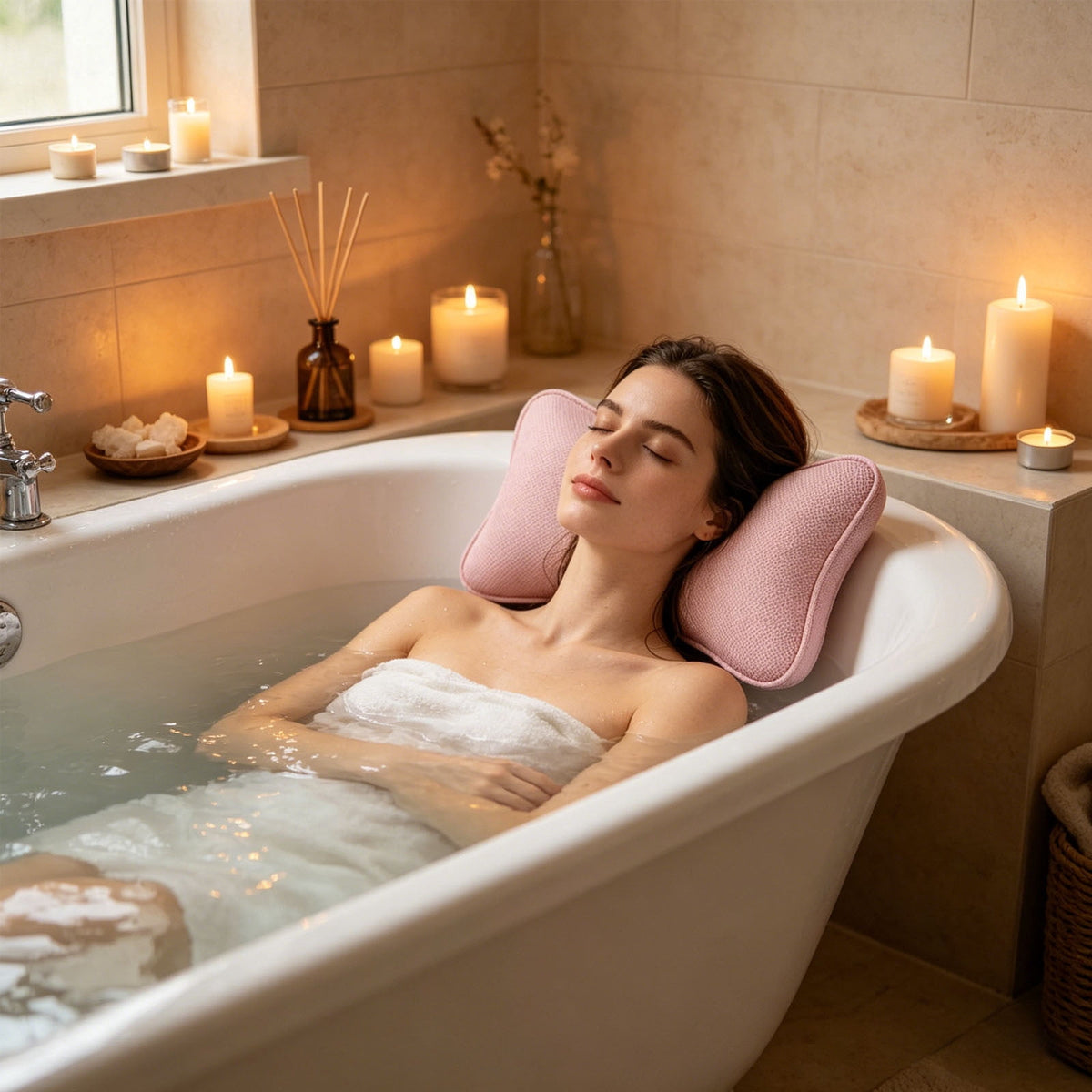 Foam Bath Pillow with Mesh Cover, 12 x 7.87 in Tub Headrest - Image 2