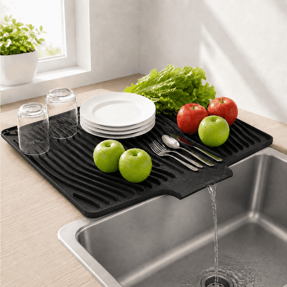 Silicone Dish Drying Mat, 19 x 14 in with Built-In Drain Channel - Image 2