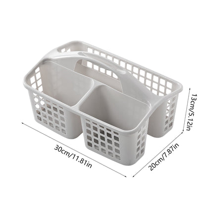 Portable Shower Caddy with Three Compartments and Handle, Gray - Image 3