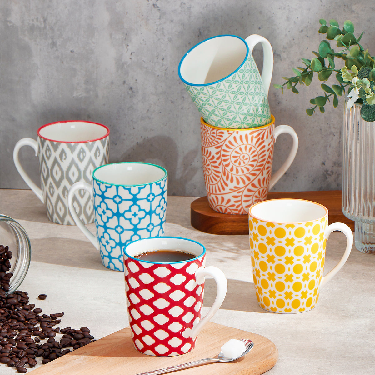Ceramic Coffee Mugs, Set of Six in Six Colors, 12 oz Each - Image 5