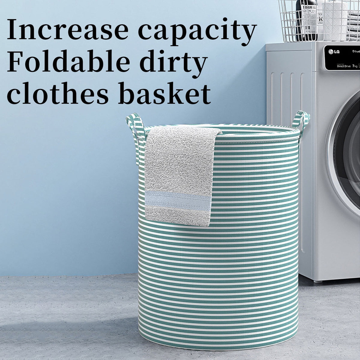 Round Folding Laundry Hamper, 27 L Breathable Basket with Handles - Image 4