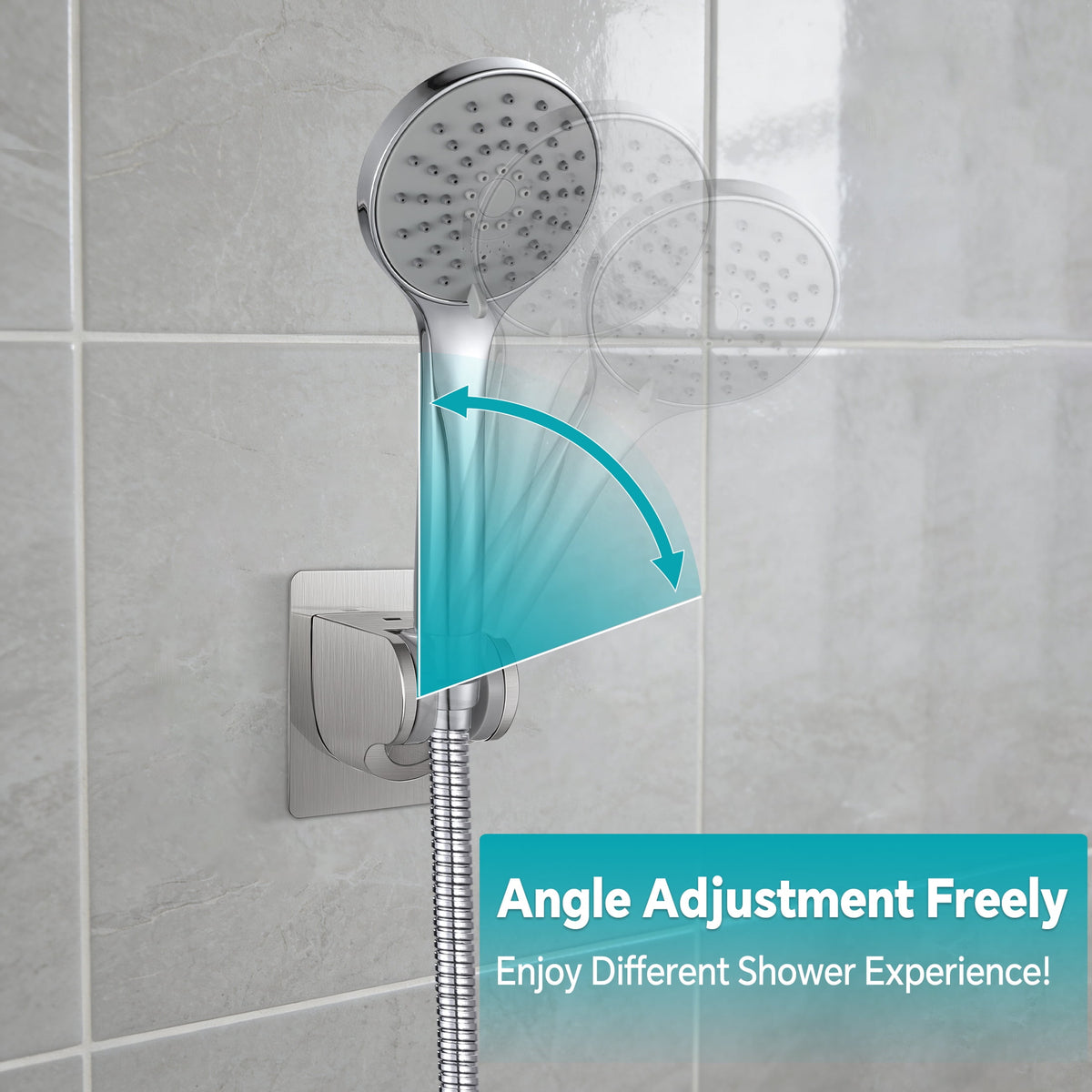 Adhesive Shower Head Holder, Adjustable No-Drill Wall Bracket - Image 3