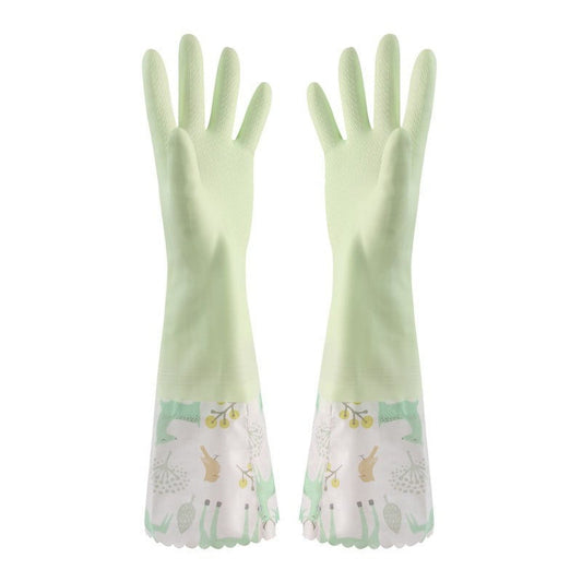 Lined Rubber Cleaning Gloves, 2 Pairs with Long Waterproof Cuffs