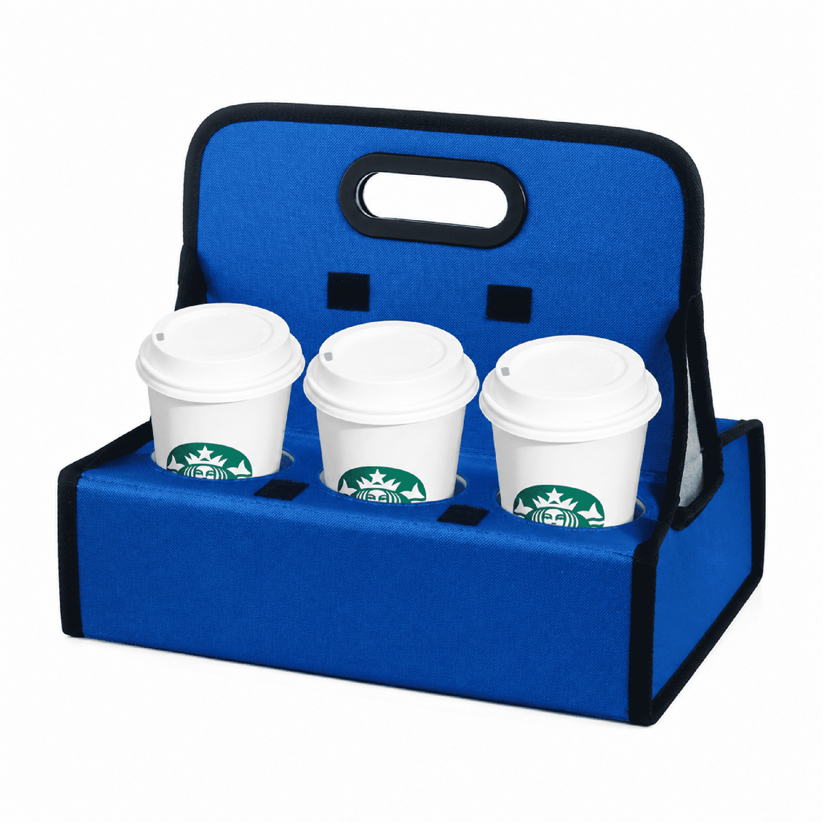 Foldable Six-Cup Drink Carrier with Handle, Reusable Caddy in Blue