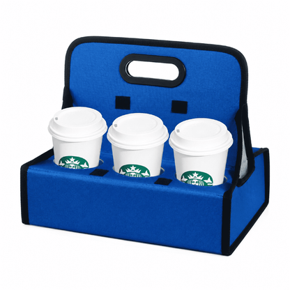 Foldable Six-Cup Drink Carrier with Handle, Reusable Caddy in Blue