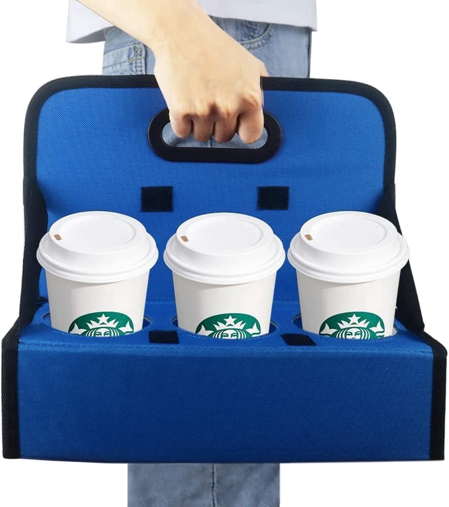 Foldable Six-Cup Drink Carrier with Handle, Reusable Caddy in Blue - Image 2